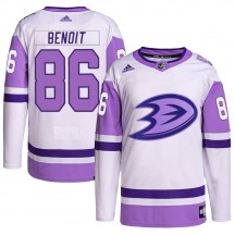 Men's Adidas Anaheim Ducks Simon Benoit White/Purple Hockey Fights Cancer Primegreen Jersey - Authentic