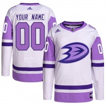 Men's Adidas Anaheim Ducks Custom White/Purple Custom Hockey Fights Cancer Primegreen Jersey - Authentic