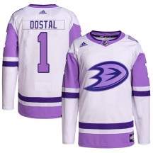 Men's Adidas Anaheim Ducks Lukas Dostal White/Purple Hockey Fights Cancer Primegreen Jersey - Authentic