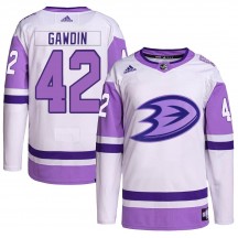 Men's Adidas Anaheim Ducks Glenn Gawdin White/Purple Hockey Fights Cancer Primegreen Jersey - Authentic