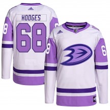 Men's Adidas Anaheim Ducks Tom Hodges White/Purple Hockey Fights Cancer Primegreen Jersey - Authentic