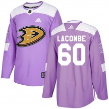 Youth Adidas Anaheim Ducks Jackson LaCombe Purple Fights Cancer Practice Jersey - Authentic