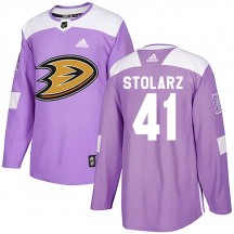 Youth Adidas Anaheim Ducks Anthony Stolarz Purple Fights Cancer Practice Jersey - Authentic