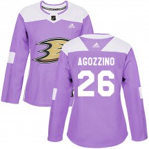 Women's Adidas Anaheim Ducks Andrew Agozzino Purple ized Fights Cancer Practice Jersey - Authentic