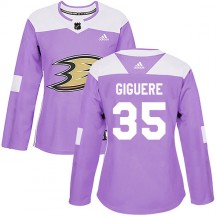 Women's Adidas Anaheim Ducks Jean-Sebastien Giguere Purple Fights Cancer Practice Jersey - Authentic