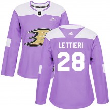 Women's Adidas Anaheim Ducks Vinni Lettieri Purple Fights Cancer Practice Jersey - Authentic