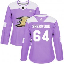 Women's Adidas Anaheim Ducks Kiefer Sherwood Purple Fights Cancer Practice Jersey - Authentic