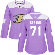 Women's Adidas Anaheim Ducks Austin Strand Purple Fights Cancer Practice Jersey - Authentic