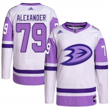 Youth Adidas Anaheim Ducks Gage Alexander White/Purple Hockey Fights Cancer Primegreen Jersey - Authentic