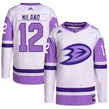 Youth Adidas Anaheim Ducks Sonny Milano White/Purple Hockey Fights Cancer Primegreen Jersey - Authentic