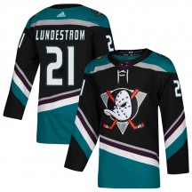 Men's Adidas Anaheim Ducks Isac Lundestrom Black Teal Alternate Jersey - Authentic