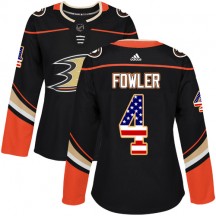 Women's Adidas Anaheim Ducks Cam Fowler Black USA Flag Fashion Jersey - Authentic
