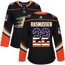 Women's Adidas Anaheim Ducks Dennis Rasmussen Black USA Flag Fashion Jersey - Authentic