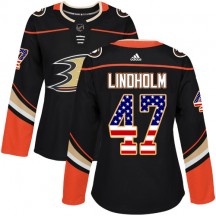 Women's Adidas Anaheim Ducks Hampus Lindholm Black USA Flag Fashion Jersey - Authentic