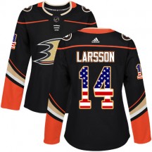 Women's Adidas Anaheim Ducks Jacob Larsson Black USA Flag Fashion Jersey - Authentic