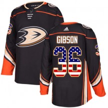 Men's Adidas Anaheim Ducks John Gibson Black USA Flag Fashion Jersey - Authentic