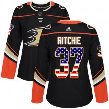 Women's Adidas Anaheim Ducks Nick Ritchie Black USA Flag Fashion Jersey - Authentic