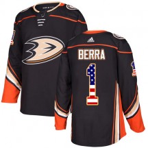 Men's Adidas Anaheim Ducks Reto Berra Black USA Flag Fashion Jersey - Authentic