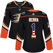 Women's Adidas Anaheim Ducks Reto Berra Black USA Flag Fashion Jersey - Authentic