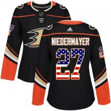 Women's Adidas Anaheim Ducks Scott Niedermayer Black USA Flag Fashion Jersey - Authentic
