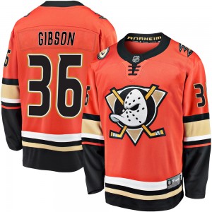 Men's Fanatics Branded Anaheim Ducks John Gibson Orange Breakaway 2019/20 Alternate Jersey - Premier