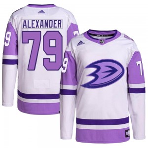 Men's Adidas Anaheim Ducks Gage Alexander White/Purple Hockey Fights Cancer Primegreen Jersey - Authentic
