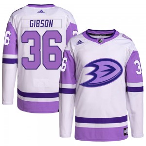 Men's Adidas Anaheim Ducks John Gibson White/Purple Hockey Fights Cancer Primegreen Jersey - Authentic