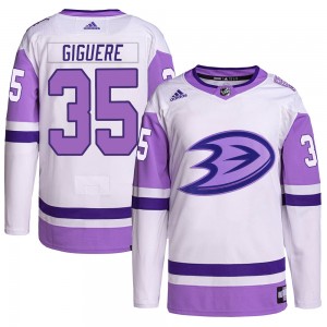 Men's Adidas Anaheim Ducks Jean-Sebastien Giguere White/Purple Hockey Fights Cancer Primegreen Jersey - Authentic