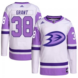 Men's Adidas Anaheim Ducks Derek Grant White/Purple Hockey Fights Cancer Primegreen Jersey - Authentic
