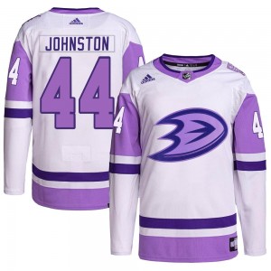 Men's Adidas Anaheim Ducks Ross Johnston White/Purple Hockey Fights Cancer Primegreen Jersey - Authentic