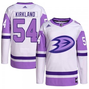 Men's Adidas Anaheim Ducks Justin Kirkland White/Purple Hockey Fights Cancer Primegreen Jersey - Authentic