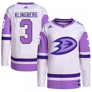 Men's Adidas Anaheim Ducks John Klingberg White/Purple Hockey Fights Cancer Primegreen Jersey - Authentic