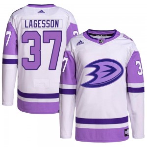 Men's Adidas Anaheim Ducks William Lagesson White/Purple Hockey Fights Cancer Primegreen Jersey - Authentic