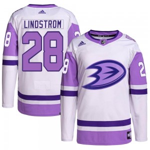 Men's Adidas Anaheim Ducks Gustav Lindstrom White/Purple Hockey Fights Cancer Primegreen Jersey - Authentic