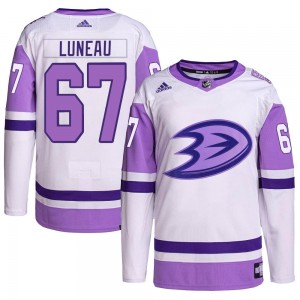 Men's Adidas Anaheim Ducks Tristan Luneau White/Purple Hockey Fights Cancer Primegreen Jersey - Authentic