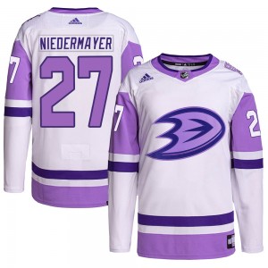 Men's Adidas Anaheim Ducks Scott Niedermayer White/Purple Hockey Fights Cancer Primegreen Jersey - Authentic