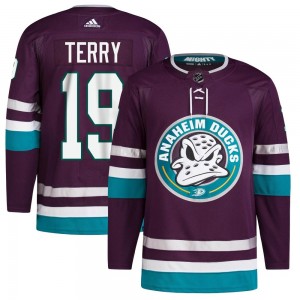 Youth Adidas Anaheim Ducks Troy Terry Purple 30th Anniversary Primegreen Jersey - Authentic