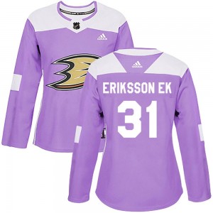 Women's Adidas Anaheim Ducks Olle Eriksson Ek Purple Fights Cancer Practice Jersey - Authentic