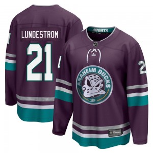 Men's Fanatics Branded Anaheim Ducks Isac Lundestrom Purple 30th Anniversary Breakaway Jersey - Premier