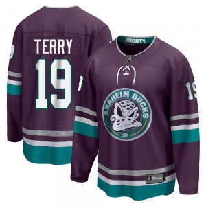 Men's Fanatics Branded Anaheim Ducks Troy Terry Purple 30th Anniversary Breakaway Jersey - Premier