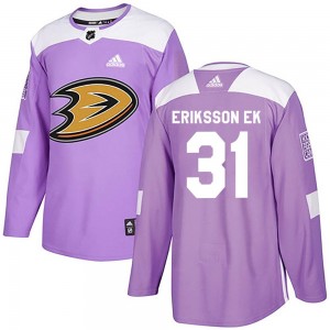Men's Adidas Anaheim Ducks Olle Eriksson Ek Purple Fights Cancer Practice Jersey - Authentic