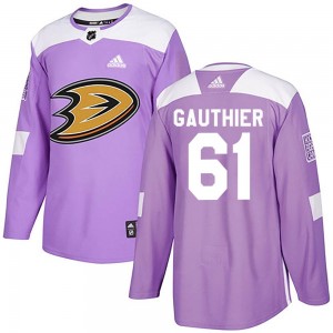 Men's Adidas Anaheim Ducks Cutter Gauthier Purple Fights Cancer Practice Jersey - Authentic