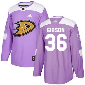 Men's Adidas Anaheim Ducks John Gibson Purple Fights Cancer Practice Jersey - Authentic