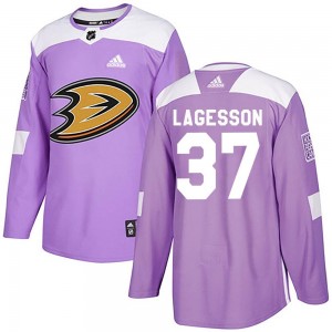 Men's Adidas Anaheim Ducks William Lagesson Purple Fights Cancer Practice Jersey - Authentic