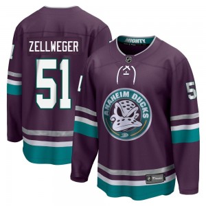 Youth Fanatics Branded Anaheim Ducks Olen Zellweger Purple 30th Anniversary Breakaway Jersey - Premier