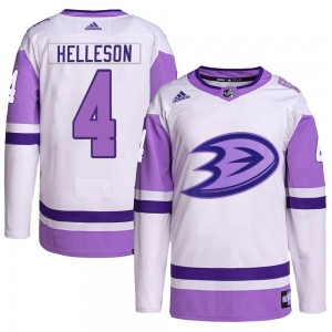 Youth Adidas Anaheim Ducks Drew Helleson White/Purple Hockey Fights Cancer Primegreen Jersey - Authentic