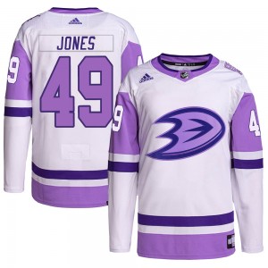 Youth Adidas Anaheim Ducks Max Jones White/Purple Hockey Fights Cancer Primegreen Jersey - Authentic