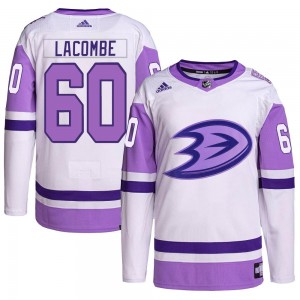Youth Adidas Anaheim Ducks Jackson LaCombe White/Purple Hockey Fights Cancer Primegreen Jersey - Authentic