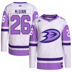 Youth Adidas Anaheim Ducks Brock McGinn White/Purple Hockey Fights Cancer Primegreen Jersey - Authentic