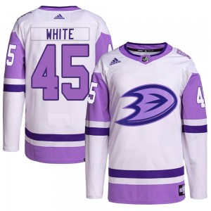 Youth Adidas Anaheim Ducks Colton White White/Purple Hockey Fights Cancer Primegreen Jersey - Authentic